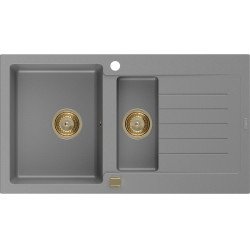Mexen Matias   Chiuveta bucatarie granit 1,5 cuva + picurator+ cadou pop up sifon 900 x 505 mm, gri , sifon  auriu  - 6502901505-71-G 1,5 Cuva 467680 Mexen