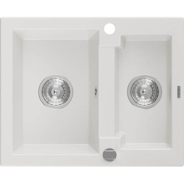 Mexen Carlos   Chiuveta bucatarie granit 1,5 cuva+ cadou pop up sifon  582 x 475 mm, alb , sifon   chrom - 6518581500-20