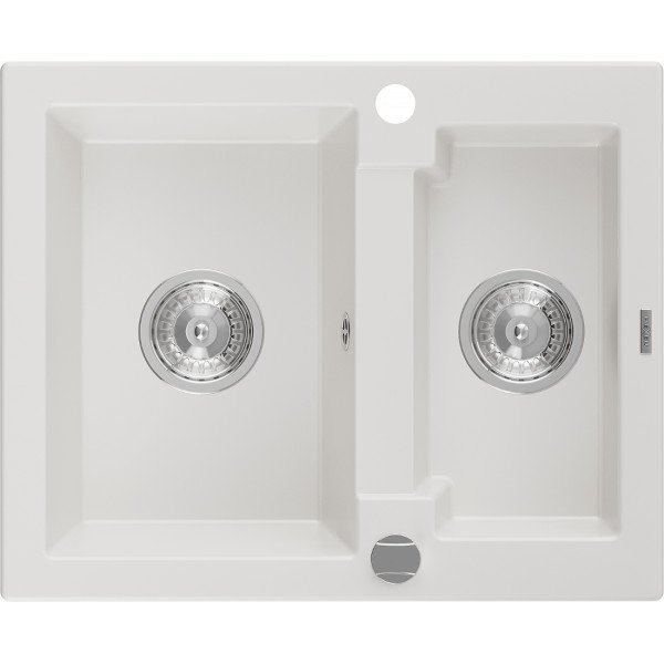 Mexen Carlos   Chiuveta bucatarie granit 1,5 cuva+ cadou pop up sifon  582 x 475 mm, alb , sifon   chrom - 6518581500-20