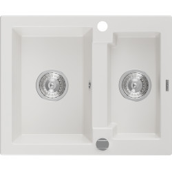 Mexen Carlos   Chiuveta bucatarie granit 1,5 cuva+ cadou pop up sifon  582 x 475 mm, alb , sifon   chrom - 6518581500-20 1,5 Cuva 467680 Mexen