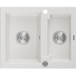 Mexen Carlos   Chiuveta bucatarie granit 1,5 cuva+ cadou pop up sifon  582 x 475 mm, alb , sifon   chrom - 6518581500-20 1,5 Cuva 467680 Mexen