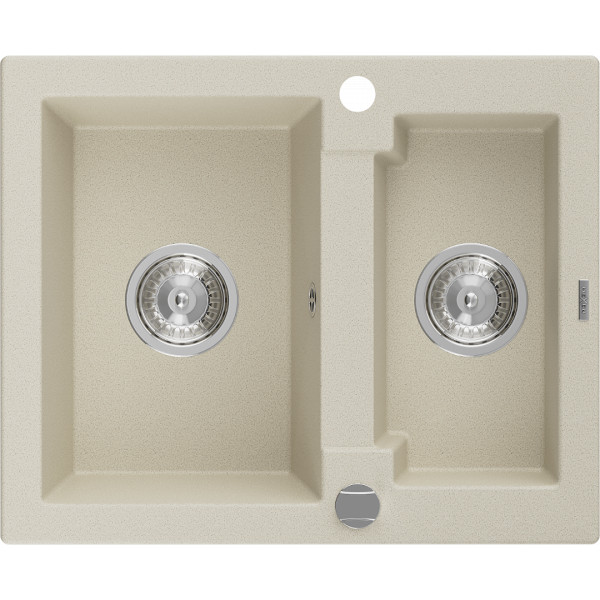 Mexen Carlos   Chiuveta bucatarie granit 1,5 cuva+ cadou pop up sifon  582 x 475 mm, beige, sifon   chrom - 6518581500-69