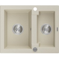Mexen Carlos   Chiuveta bucatarie granit 1,5 cuva+ cadou pop up sifon  582 x 475 mm, beige, sifon   chrom - 6518581500-69 1,5 Cuva 467680 Mexen