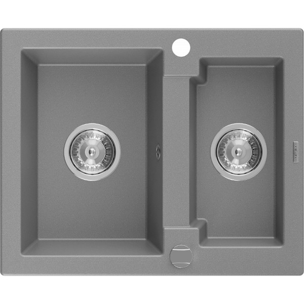 Mexen Carlos   Chiuveta bucatarie granit 1,5 cuva+ cadou pop up sifon  582 x 475 mm, gri , sifon   chrom - 6518581500-71