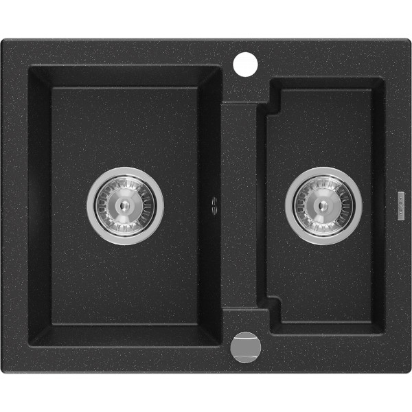 Mexen Carlos   Chiuveta bucatarie granit 1,5 cuva+ cadou pop up sifon  582 x 475 mm, negru / chrom, sifon   chrom - 6518581500-73