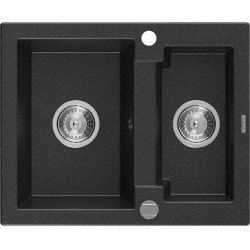 Mexen Carlos   Chiuveta bucatarie granit 1,5 cuva+ cadou pop up sifon  582 x 475 mm, negru / chrom, sifon   chrom - 6518581500-73 1,5 Cuva 467680 Mexen