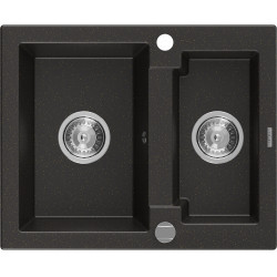 Mexen Carlos   Chiuveta bucatarie granit 1,5 cuva+ cadou pop up sifon  582 x 475 mm, negru / auriu, sifon   chrom - 6518581500-75 1,5 Cuva 467680 Mexen