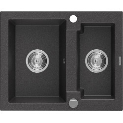 Mexen Carlos   Chiuveta bucatarie granit 1,5 cuva+ cadou pop up sifon  582 x 475 mm, negru  piatra, sifon   chrom - 6518581500-76 1,5 Cuva 467680 Mexen