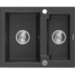 Mexen Carlos   Chiuveta bucatarie granit 1,5 cuva+ cadou pop up sifon  582 x 475 mm, negru  piatra, sifon   chrom - 6518581500-76 1,5 Cuva 467680 Mexen