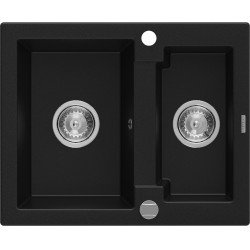 Mexen Carlos   Chiuveta bucatarie granit 1,5 cuva+ cadou pop up sifon  582 x 475 mm, negru , sifon   chrom - 6518581500-77 1,5 Cuva 467680 Mexen