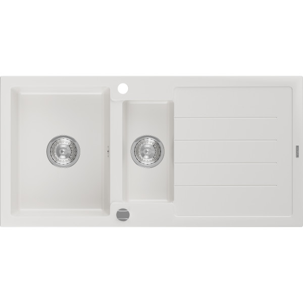 Mexen Andres   Chiuveta bucatarie granit 1,5 cuva + picurator+ cadou pop up sifon   1000 x 500 mm, alb  - 6515101510-20