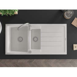 Mexen Andres   Chiuveta bucatarie granit 1,5 cuva + picurator+ cadou pop up sifon   1000 x 500 mm, alb  - 6515101510-20
