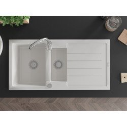 Mexen Andres   Chiuveta bucatarie granit 1,5 cuva + picurator+ cadou pop up sifon   1000 x 500 mm, alb  - 6515101510-20