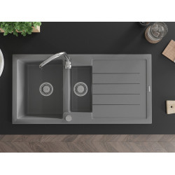 Mexen Andres   Chiuveta bucatarie granit 1,5 cuva + picurator+ cadou pop up sifon   1000 x 500 mm, gri  - 6515101510-71