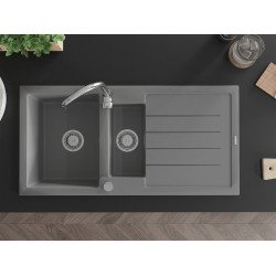 Mexen Andres   Chiuveta bucatarie granit 1,5 cuva + picurator+ cadou pop up sifon   1000 x 500 mm, gri  - 6515101510-71