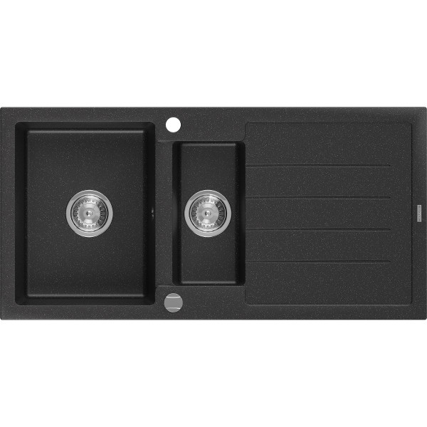 Mexen Andres   Chiuveta bucatarie granit 1,5 cuva + picurator+ cadou pop up sifon   1000 x 500 mm, negru / chrom - 6515101510-73