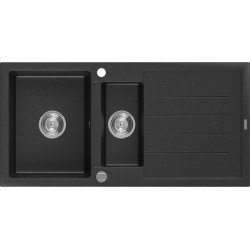 Mexen Andres   Chiuveta bucatarie granit 1,5 cuva + picurator+ cadou pop up sifon   1000 x 500 mm, negru / chrom - 6515101510-73 1,5 Cuva 467680 Mexen