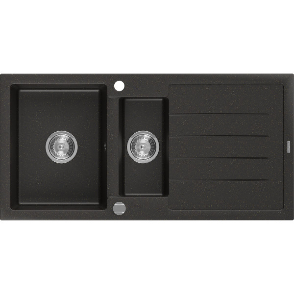 Mexen Andres   Chiuveta bucatarie granit 1,5 cuva + picurator+ cadou pop up sifon   1000 x 500 mm, negru / auriu - 6515101510-75