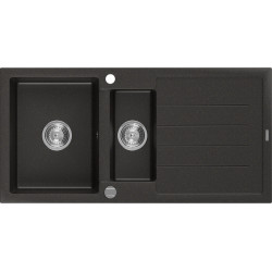 Mexen Andres   Chiuveta bucatarie granit 1,5 cuva + picurator+ cadou pop up sifon   1000 x 500 mm, negru / auriu - 6515101510-75 1,5 Cuva 467680 Mexen