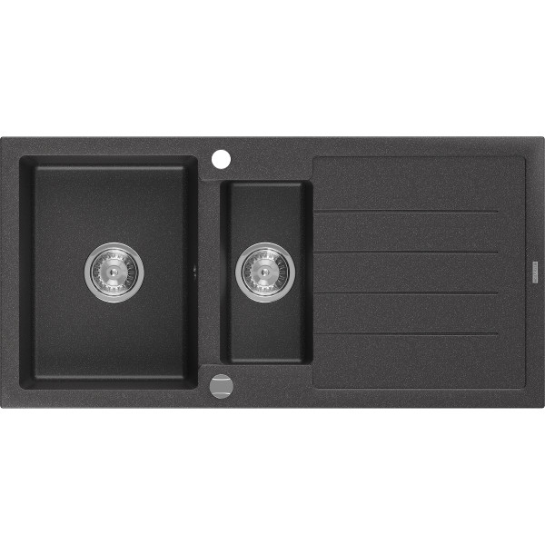 Mexen Andres   Chiuveta bucatarie granit 1,5 cuva + picurator+ cadou pop up sifon   1000 x 500 mm, negru  piatra - 6515101510-76