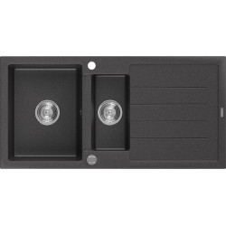 Mexen Andres   Chiuveta bucatarie granit 1,5 cuva + picurator+ cadou pop up sifon   1000 x 500 mm, negru  piatra - 6515101510-76 1,5 Cuva 467680 Mexen