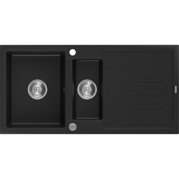 Mexen Andres   Chiuveta bucatarie granit 1,5 cuva + picurator+ cadou pop up sifon   1000 x 500 mm, negru  - 6515101510-77