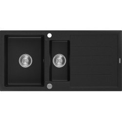 Mexen Andres   Chiuveta bucatarie granit 1,5 cuva + picurator+ cadou pop up sifon   1000 x 500 mm, negru  - 6515101510-77 1,5 Cuva 467680 Mexen