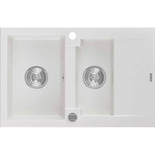 Mexen Gaspar   Chiuveta bucatarie granit 1,5 cuva + picurator+ cadou pop up sifon   737 x 475 mm, alb  - 6507731505-20