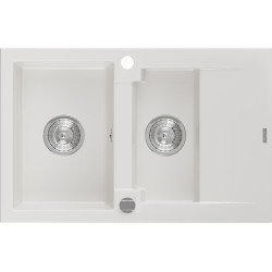 Mexen Gaspar   Chiuveta bucatarie granit 1,5 cuva + picurator+ cadou pop up sifon   737 x 475 mm, alb  - 6507731505-20 1,5 Cuva 467680 Mexen