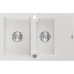 Mexen Gaspar   Chiuveta bucatarie granit 1,5 cuva + picurator+ cadou pop up sifon   737 x 475 mm, alb  - 6507731505-20 1,5 Cuva 467680 Mexen