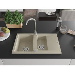 Mexen Gaspar   Chiuveta bucatarie granit 1,5 cuva + picurator+ cadou pop up sifon   737 x 475 mm, beige - 6507731505-69