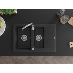 Mexen Gaspar   Chiuveta bucatarie granit 1,5 cuva + picurator+ cadou pop up sifon   737 x 475 mm, negru / chrom - 6507731505-73