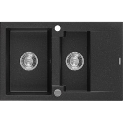 Mexen Gaspar   Chiuveta bucatarie granit 1,5 cuva + picurator+ cadou pop up sifon   737 x 475 mm, negru / chrom - 6507731505-73 1,5 Cuva 467680 Mexen