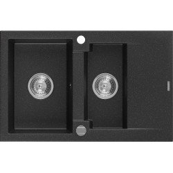 Mexen Gaspar   Chiuveta bucatarie granit 1,5 cuva + picurator+ cadou pop up sifon   737 x 475 mm, negru / chrom - 6507731505-73 1,5 Cuva 467680 Mexen