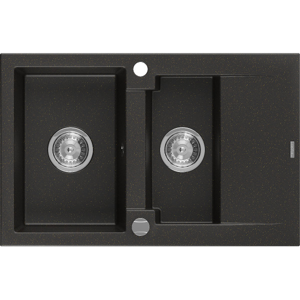Mexen Gaspar   Chiuveta bucatarie granit 1,5 cuva + picurator+ cadou pop up sifon   737 x 475 mm, negru / auriu - 6507731505-75