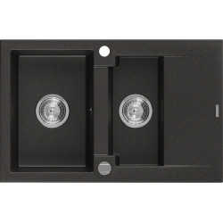 Mexen Gaspar   Chiuveta bucatarie granit 1,5 cuva + picurator+ cadou pop up sifon   737 x 475 mm, negru / auriu - 6507731505-75 1,5 Cuva 467680 Mexen