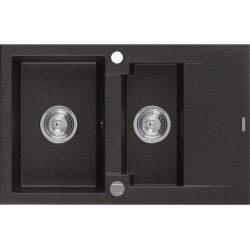 Mexen Gaspar   Chiuveta bucatarie granit 1,5 cuva + picurator+ cadou pop up sifon   737 x 475 mm, negru / auriu - 6507731505-75 1,5 Cuva 467680 Mexen
