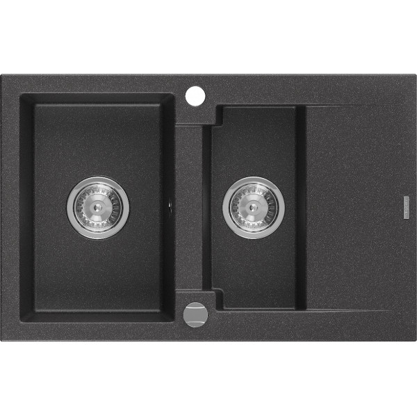 Mexen Gaspar   Chiuveta bucatarie granit 1,5 cuva + picurator+ cadou pop up sifon   737 x 475 mm, negru  piatra - 6507731505-76