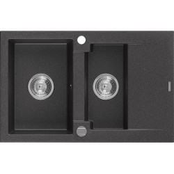 Mexen Gaspar   Chiuveta bucatarie granit 1,5 cuva + picurator+ cadou pop up sifon   737 x 475 mm, negru  piatra - 6507731505-76 1,5 Cuva 467680 Mexen