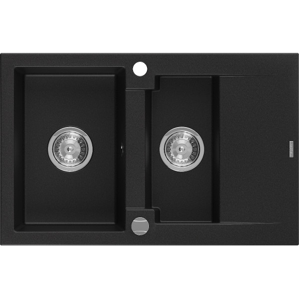 Mexen Gaspar   Chiuveta bucatarie granit 1,5 cuva + picurator+ cadou pop up sifon   737 x 475 mm, negru  - 6507731505-77