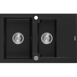 Mexen Gaspar   Chiuveta bucatarie granit 1,5 cuva + picurator+ cadou pop up sifon   737 x 475 mm, negru  - 6507731505-77 1,5 Cuva 467680 Mexen