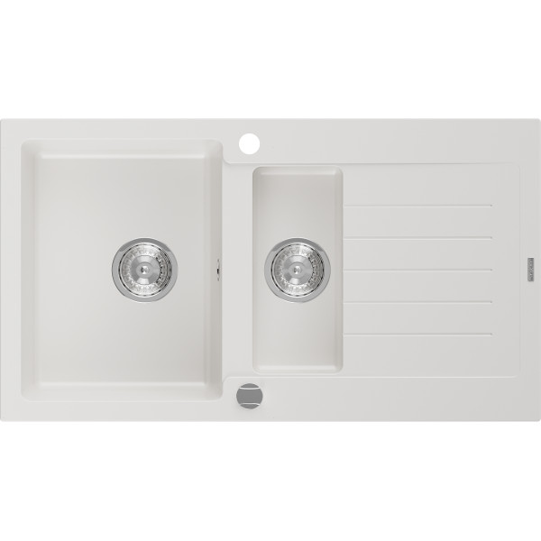 Mexen Matias   Chiuveta bucatarie granit 1,5 cuva + picurator+ cadou pop up sifon   90 x 50,5 cm, alb  - 6502901505-20