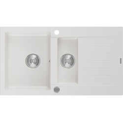 Mexen Matias   Chiuveta bucatarie granit 1,5 cuva + picurator+ cadou pop up sifon   90 x 50,5 cm, alb  - 6502901505-20 1,5 Cuva 467680 Mexen