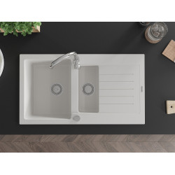 Mexen Matias   Chiuveta bucatarie granit 1,5 cuva + picurator+ cadou pop up sifon   90 x 50,5 cm, alb  - 6502901505-20