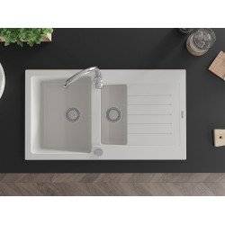 Mexen Matias   Chiuveta bucatarie granit 1,5 cuva + picurator+ cadou pop up sifon   90 x 50,5 cm, alb  - 6502901505-20