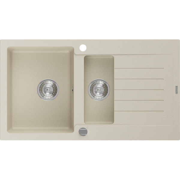 Mexen Matias   Chiuveta bucatarie granit 1,5 cuva + picurator+ cadou pop up sifon   90 x 50,5 cm, beige - 6502901505-69