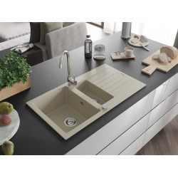 Mexen Matias   Chiuveta bucatarie granit 1,5 cuva + picurator+ cadou pop up sifon   90 x 50,5 cm, beige - 6502901505-69 1,5 Cuva 467680 Mexen