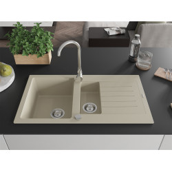 Mexen Matias   Chiuveta bucatarie granit 1,5 cuva + picurator+ cadou pop up sifon   90 x 50,5 cm, beige - 6502901505-69