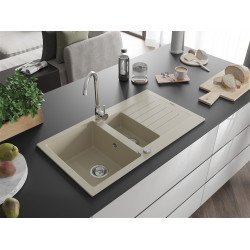 Mexen Matias   Chiuveta bucatarie granit 1,5 cuva + picurator+ cadou pop up sifon   90 x 50,5 cm, beige - 6502901505-69