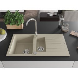 Mexen Matias   Chiuveta bucatarie granit 1,5 cuva + picurator+ cadou pop up sifon   90 x 50,5 cm, beige - 6502901505-69